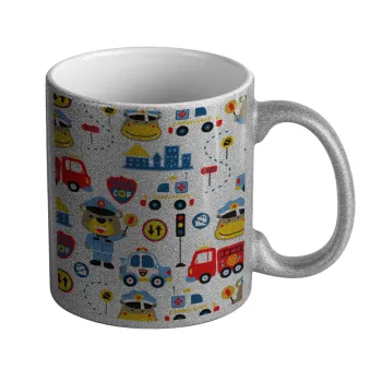 Rescue team cartoon, Κούπα Ασημένια Glitter που γυαλίζει, κεραμική, 330ml