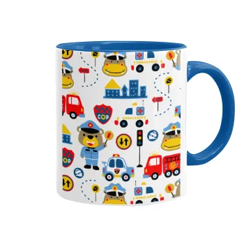Rescue team cartoon, Mug colored blue, ceramic, 330ml