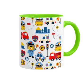 Rescue team cartoon, Κούπα χρωματιστή βεραμάν, κεραμική, 330ml