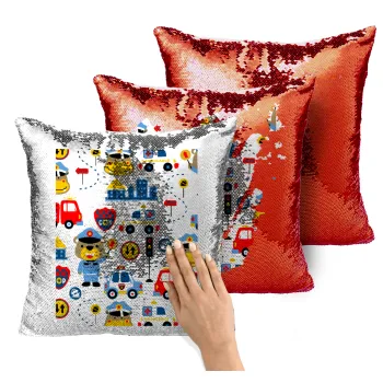 Rescue team cartoon, Μαξιλάρι καναπέ Μαγικό Κόκκινο με πούλιες 40x40cm περιέχεται το γέμισμα