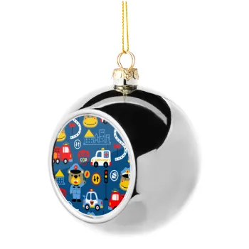 Rescue team cartoon, Silver 8cm Christmas tree ball ornament