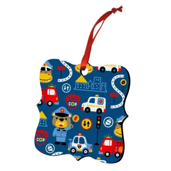 Rescue team cartoon, Christmas ornament polygon wooden 7.5cm