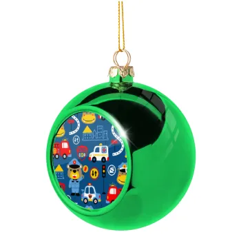 Rescue team cartoon, Green Christmas tree ornament ball 8cm