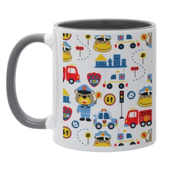 Rescue team cartoon, Mug colored grey, ceramic, 330ml