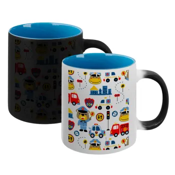 Rescue team cartoon, Κούπα Μαγική εσωτερικό μπλε, κεραμική 330ml που αλλάζει χρώμα με το ζεστό ρόφημα