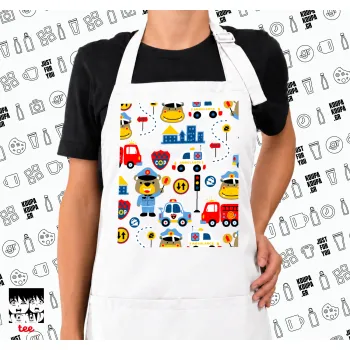 Rescue team cartoon, Ποδιά μακριά Σεφ ολόσωμη με τσέπες white (ΕΝΗΛΙΚΩΝ)