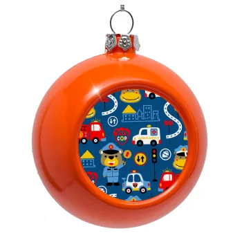 Rescue team cartoon, Orange Christmas tree ornament bauble 8cm