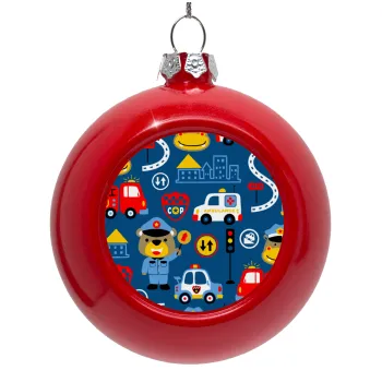 Rescue team cartoon, Red Christmas tree ornament bauble 8cm