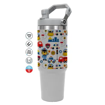 Rescue team cartoon, GREY color, 890ml (30oz) stainless Steel Tumbler with Handle