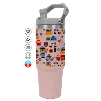 Rescue team cartoon, Pink color, 890ml (30oz) stainless Steel Tumbler with Handle