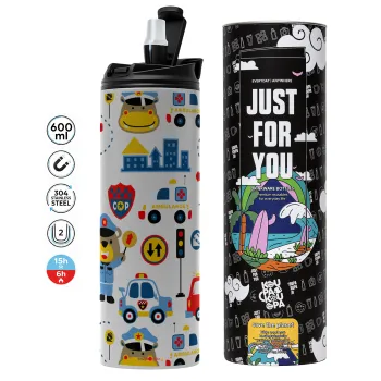 Rescue team cartoon, Tumbler stainless steel GREY 600ml