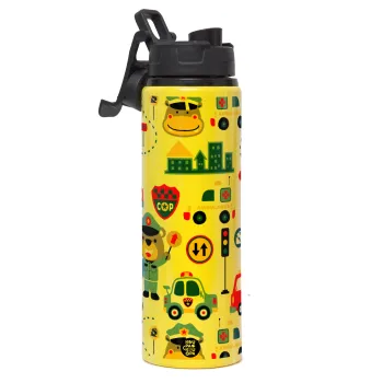 Rescue team cartoon, Μεταλλικό παγούρι νερού με καπάκι ασφαλείας, αλουμινίου 850ml