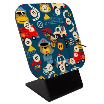 Rescue team cartoon, Quartz Table clock in natural wood (10cm)