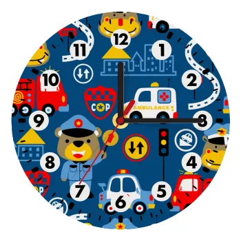 Rescue team cartoon, Wooden wall clock (20cm)