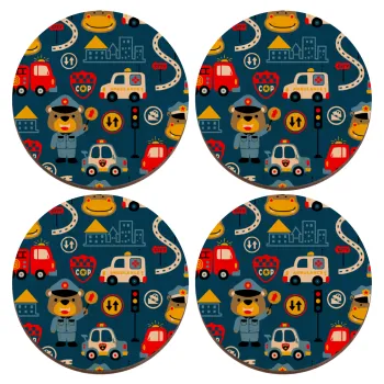 Rescue team cartoon, ΣΕΤ x4 Σουβέρ ξύλινα στρογγυλά plywood (9cm)