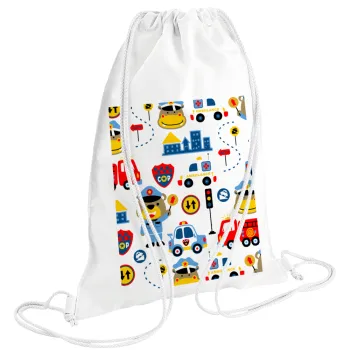 Rescue team cartoon, Backpack pouch GYMBAG white (28x40cm)