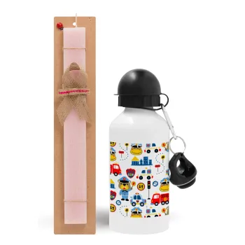 Rescue team cartoon, Easter Set, metallic aluminum bottle (500ml) & aromatic flat Easter candle (30cm) (PINK)