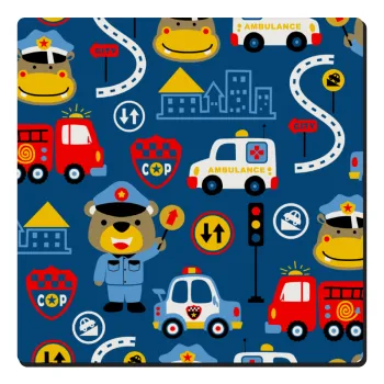 Rescue team cartoon, Τετράγωνο μαγνητάκι ξύλινο 6x6cm