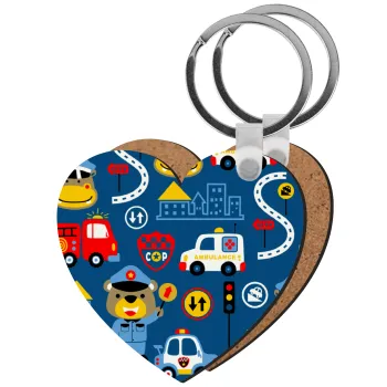 Rescue team cartoon, Μπρελόκ Ξύλινο καρδιά MDF