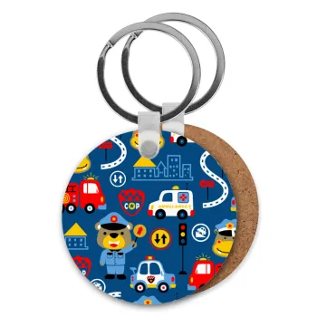 Rescue team cartoon, Μπρελόκ Ξύλινο στρογγυλό MDF Φ5cm