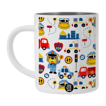 Rescue team cartoon, Λευκή Ανοξείδωτη Μεταλλική Κούπα 450ml - Διπλού Τοιχώματος 