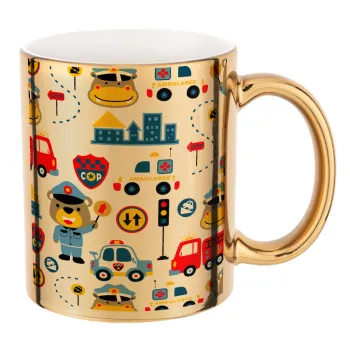 Rescue team cartoon, Mug ceramic, gold mirror, 330ml