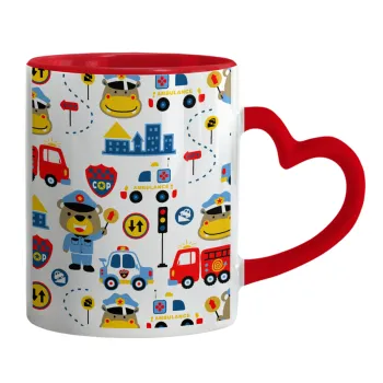 Rescue team cartoon, Mug heart red handle, ceramic, 330ml