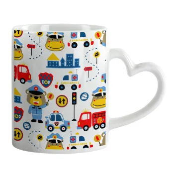 Rescue team cartoon, Mug heart handle, ceramic, 330ml