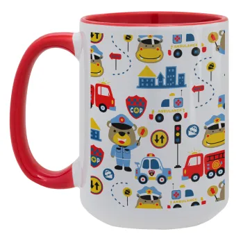 Rescue team cartoon, Κούπα Mega 15oz, κεραμική Κόκκινη, 450ml
