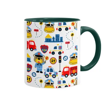 Rescue team cartoon, Mug colored green, ceramic, 330ml