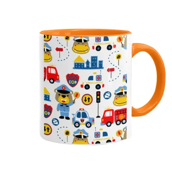 Rescue team cartoon, Mug colored orange, ceramic, 330ml