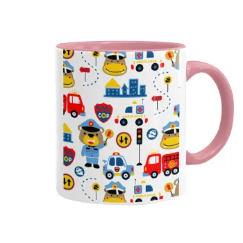 Rescue team cartoon, Mug colored pink, ceramic, 330ml