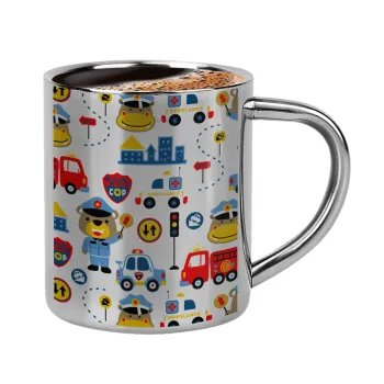 Rescue team cartoon, Double-wall metal cup for espresso (220ml)