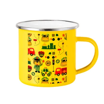 Rescue team cartoon, Yellow Enamel Metallic Cup 360ml