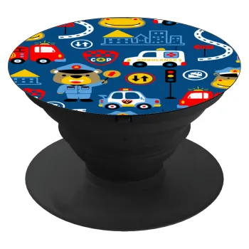 Rescue team cartoon, Phone Holders Stand  Black Hand-held Mobile Phone Holder