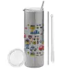 Tumbler stainless steel Silver 600ml, with metal straw & cleaning brush