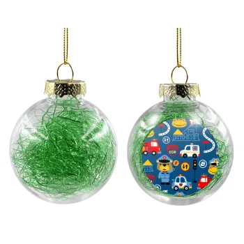 Rescue team cartoon, Transparent Christmas tree ball ornament with green filling 8cm