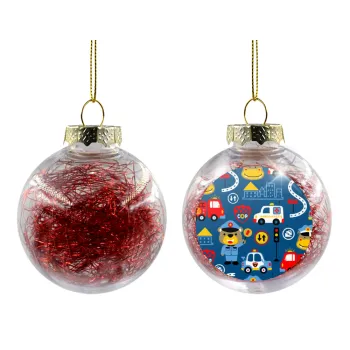 Rescue team cartoon, Transparent Christmas tree ball ornament with red filling 8cm