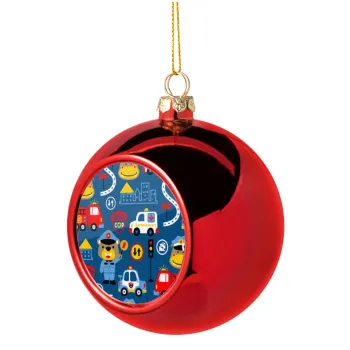 Rescue team cartoon, Christmas tree ball Red 8cm