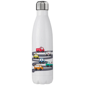 Hand drawn childish set with cars, Stainless steel, double-walled, 750ml