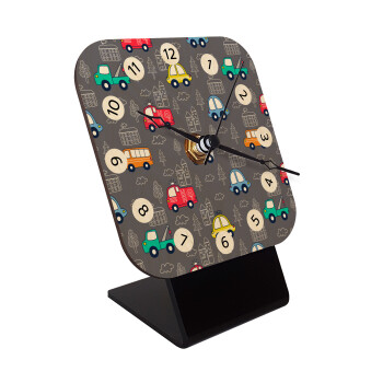 Hand drawn childish set with cars, Επιτραπέζιο ρολόι σε φυσικό ξύλο (10cm)