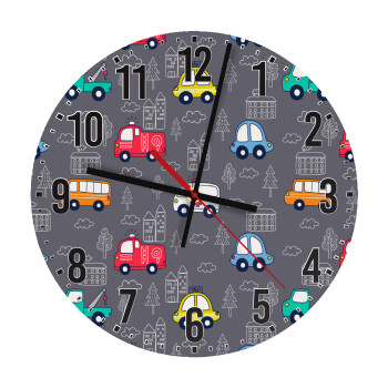 Hand drawn childish set with cars, Ρολόι τοίχου ξύλινο (30cm)