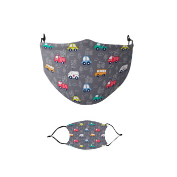 Hand drawn childish set with cars, Μάσκα υφασμάτινη παιδική πολλαπλών στρώσεων με υποδοχή φίλτρου