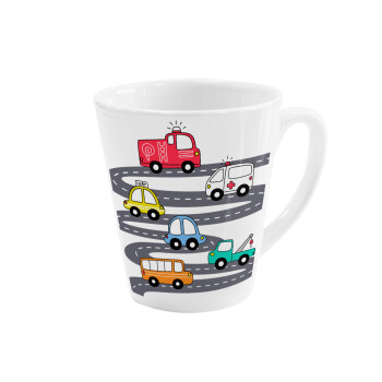 Hand drawn childish set with cars, Κούπα κωνική Latte Λευκή, κεραμική, 300ml
