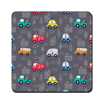 Hand drawn childish set with cars, Τετράγωνο μαγνητάκι ξύλινο 9x9cm