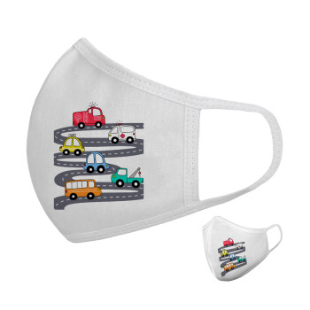 Hand drawn childish set with cars, Μάσκα υφασμάτινη υψηλής άνεσης παιδική (Δώρο πλαστική θήκη)