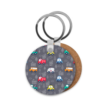 Hand drawn childish set with cars, Μπρελόκ Ξύλινο στρογγυλό MDF Φ5cm