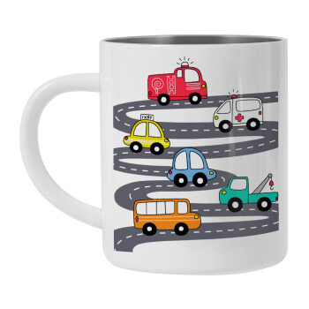 Hand drawn childish set with cars, Mug Stainless steel double wall 300ml