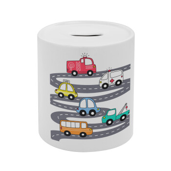 Hand drawn childish set with cars, Κουμπαράς πορσελάνης με τάπα