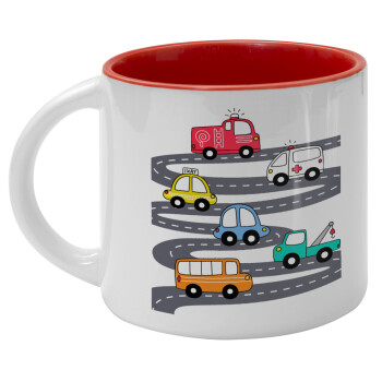 Hand drawn childish set with cars, Κούπα κεραμική 400ml Λευκή/Κόκκινη